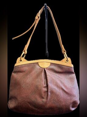 ETRO Leather Shoulder Bag in Brown and Tan Excellent condition 10 by 14 in